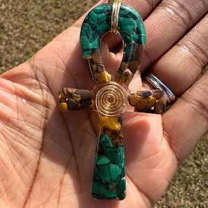 Malachite & Tiger Eye Ankh Pendant