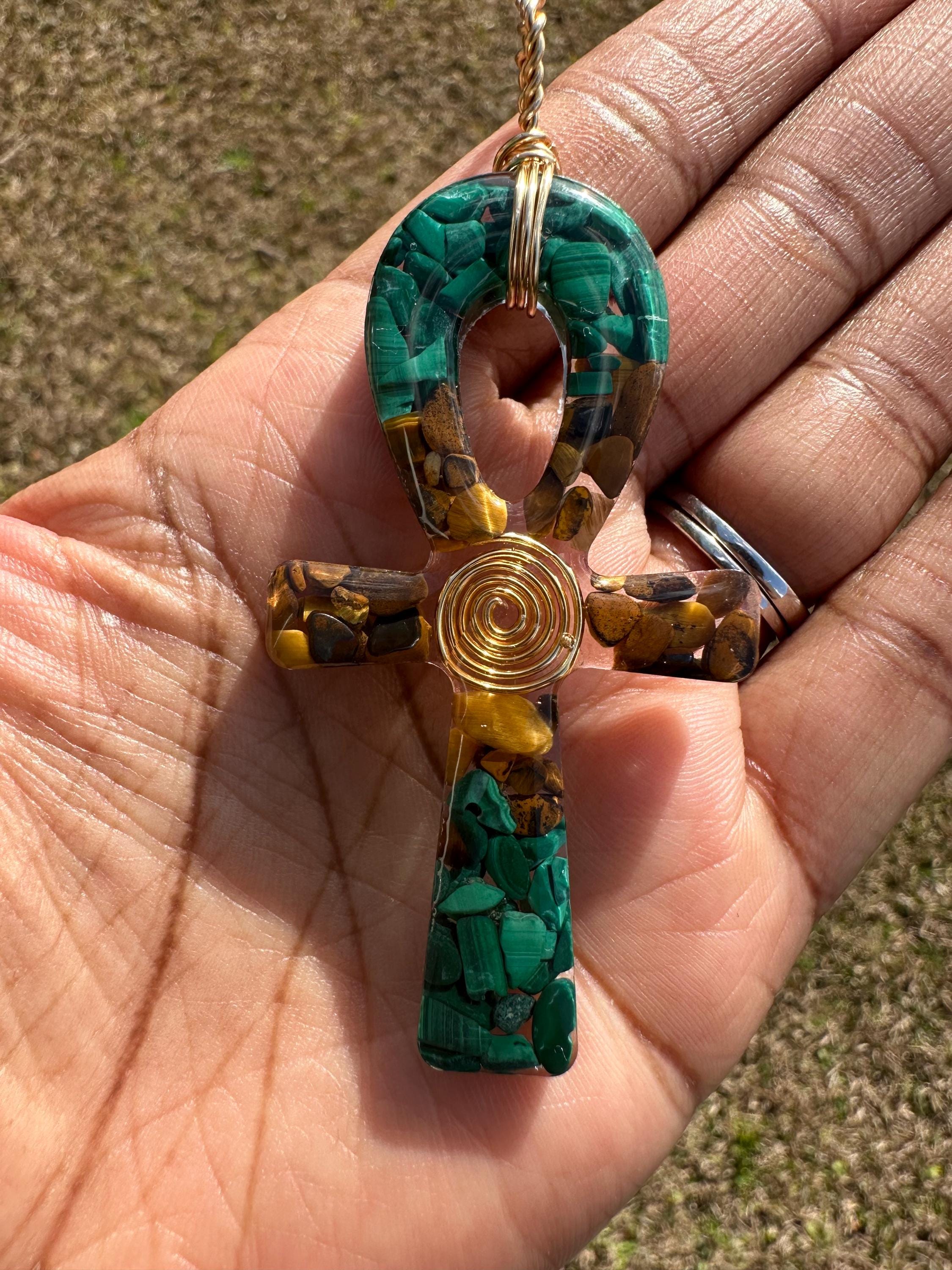 Malachite & Tiger Eye Ankh Pendant