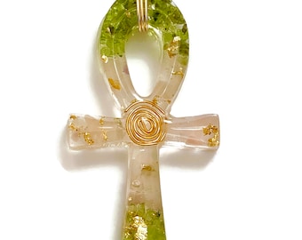 Peridot & Rose Quartz Ankh Pendant