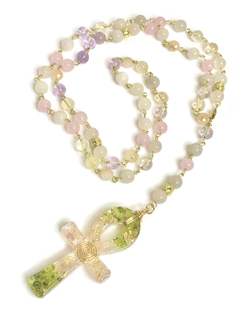 Peridot & Rose Quartz Ankh Pendant Etsy