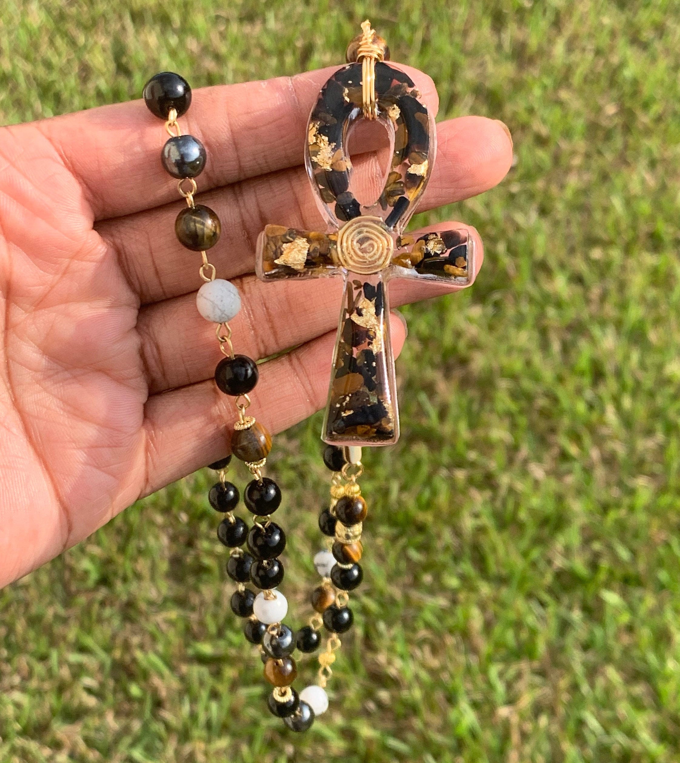 Black Onyx/Tiger Eye/Hematite/Howlite Bead Necklace