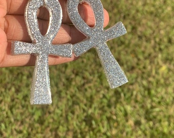 Silver Sparkle Ankh Earrings