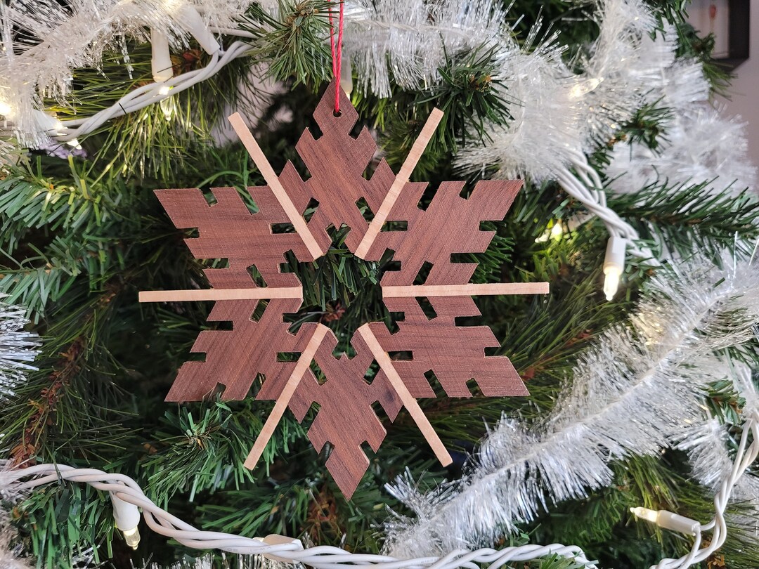 Handcrafted Black Walnut and Curly Maple, Snowflake Wood Christmas ...