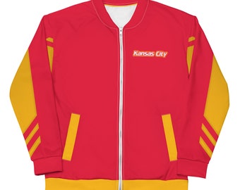 Chaqueta bombardera de rayas de fútbol de Kansas City