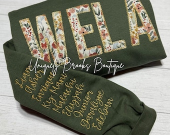 Sudadera de mamá bordada, sudadera de mamá personalizada, sudadera con nombres de niños, sudadera de abuela, sudadera de mamá floral, Wela