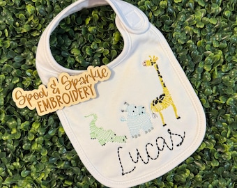 Babero bordado para bebé niño, paño eructador para bebé niño, set de regalo para bebé, bordado, regalo personalizado para bebé, ideas de regalo para bebé, artículos bordados para bebé