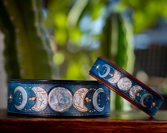 Moon Phases / Lunar Cycles / Celestial Dog Collar