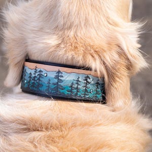 Mountain & Pine Trees Dog Collar (Misty Pines)