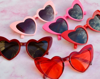 Pink Red Heart Shaped Sunglasses, Perfect Match Bachelorette Favors, Kiss the Miss Goodbye Bridal Shower, Drunk in Love Bachelorette Gifts
