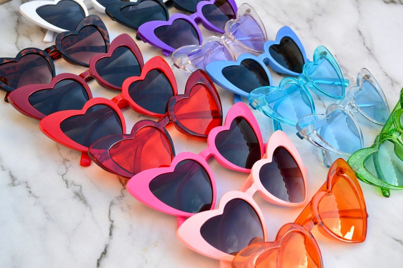 Custom Bachelorette Party Heart Shaped Sunglasses, Bach Party Favors, Hen Party, Bridal Party, Red Orange Blue Hot Pink Green Sunglasses zdjęcie 5