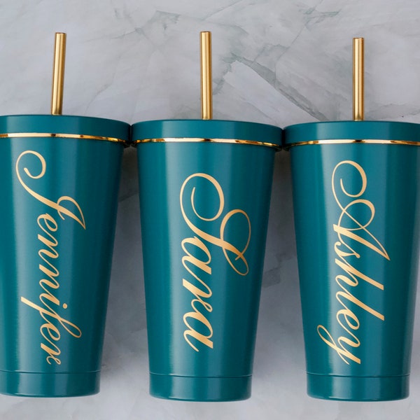 Personalized Teal and Gold Stainless Steel Tumbler, Custom Christmas Gifts for her, Bridesmaids Proposal Water Bottle, Teal Wedding Gift