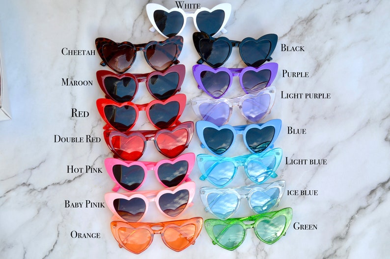 Custom Bachelorette Party Heart Shaped Sunglasses, Bach Party Favors, Hen Party, Bridal Party, Red Orange Blue Hot Pink Green Sunglasses zdjęcie 2