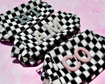 Custom Black and White Checkered Makeup Bag, Bride or Die, Cowgirl Bachelorette Party Favors, Nashville Bach Cosmetic Bag, Pencil Pouch