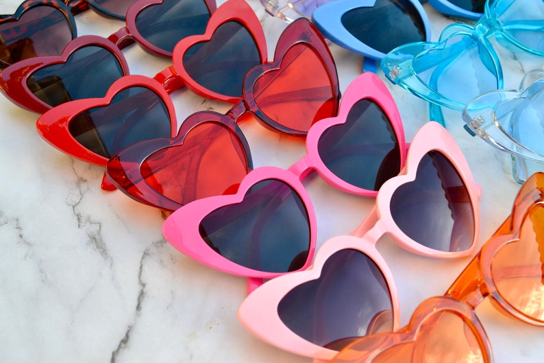 Custom Bachelorette Party Heart Shaped Sunglasses, Bach Party Favors, Hen Party, Bridal Party, Red Orange Blue Hot Pink Green Sunglasses zdjęcie 8
