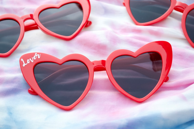 Custom Bachelorette Party Heart Shaped Sunglasses, Bach Party Favors, Hen Party, Bridal Party, Red Orange Blue Hot Pink Green Sunglasses zdjęcie 6