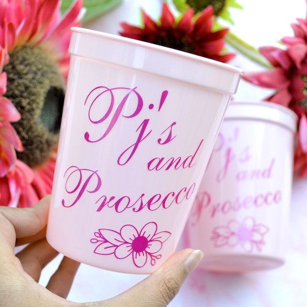 Pj's and Prosecco Bachelorette Party Pink Cups, Petals and Prosecco Pink Bridal Shower, Pink Bachelorette, Pj's and Prosecco Decor Favors