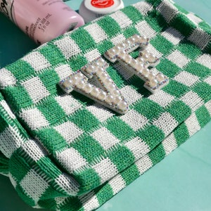 Custom Checkered Makeup Bag, Retro Bachelorette Party Favors, Bridesmaids Proposal Toiletry bag, Pink Blue Green Cosmetic Bag, Zipper Pouch image 9