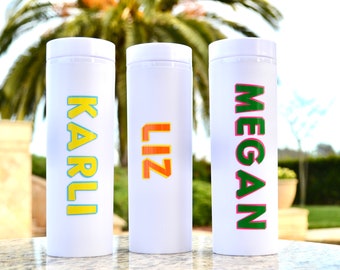 Personalized White and Neon Skinny Tumbler, Electric Love Bachelorette Party Favors, Neon Bachelorette, Dazed and Engaged, 90s Bachelorette