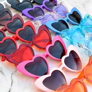 Custom Bachelorette Party Heart Shaped Sunglasses, Bach Party Favors, Hen Party, Bridal Party, Red Orange Blue Hot Pink Green Sunglasses zdjęcie 1