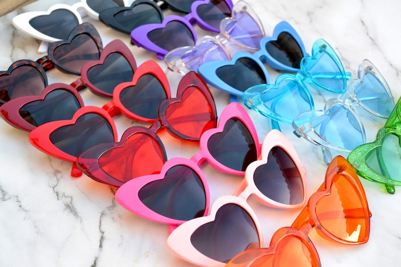 Custom Bachelorette Party Heart Shaped Sunglasses, Bach Party Favors, Hen Party, Bridal Party, Red Orange Blue Hot Pink Green Sunglasses zdjęcie 1