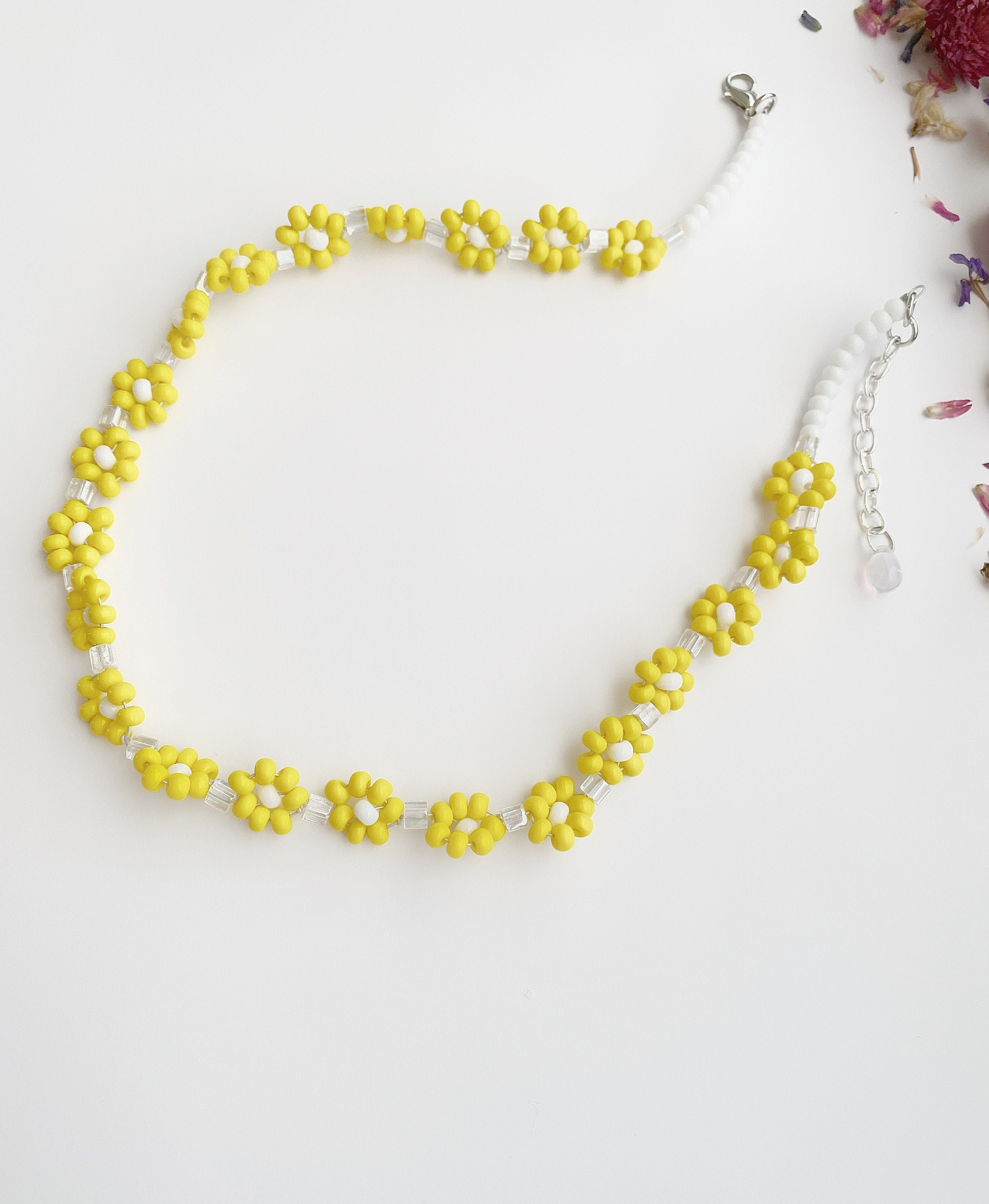 Yellow Flower Necklace With Daisy Drawstring Bag Etsy