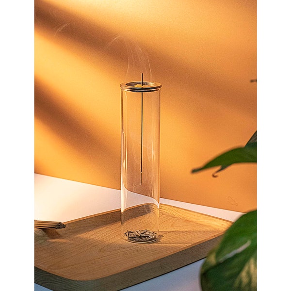 Glass Incense Holder for Sticks [Anti-Ash Flying] with Removable Glass Ash Catcher Mess-Free Incense Burner Meditation Yoga Spa Room Decor