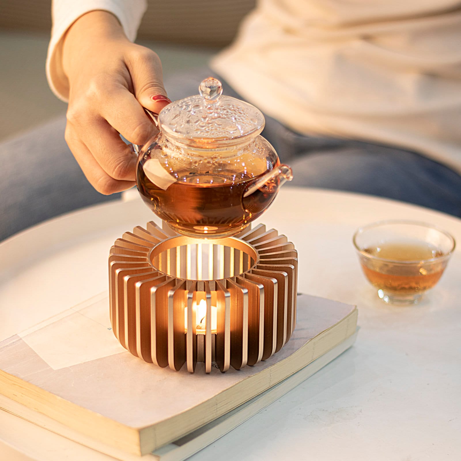 Iron Tea Light Bougie Poêle Thé Lumière Poêle Cheminée Théière Chau