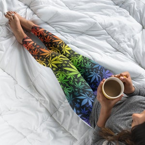 Rainbow Pot Leaf Leggings | Marijuana Clothing for Women | Stoner Yoga Wear | LGBT Pride Yoga Pants | Stoner Gift