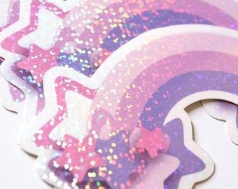 Large Holographic Purple Pastel Rainbow Stickers. Holo Stickers, Pastel Rainbow stickers, Purple stickers, Glitter sticker, Pastel stickers.