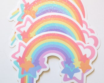 Holographic Rainbow Sticker - Pastel Rainbow Designs - Rainbow Hearts and Stars Sticker - Pastel Colored Stickers - Large Notebook Stickers