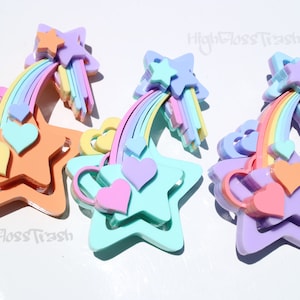 Shooting Stars brooch set made with pastel laser cute acrylic, Mint Pastel Star brooch, 90s inspired, Retro Inspired jewellery design.