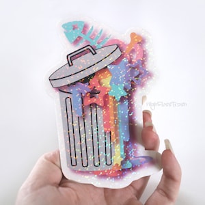 Large Holographic Pastel Trashcan Stickers. Holo Stickers, Pastel Trash stickers, Rainbow stickers, Glitter sticker, Pastel stickers.