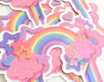 Large Holographic Rainbow Stickers: Pastel Hearts & Stars