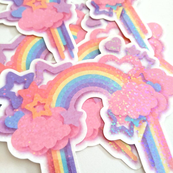 Large Holographic Pastel Rainbow Stickers. Holo Stickers, Pastel Rainbow stickers, Rainbow stickers, Pastel stickers, Hearts and Stars