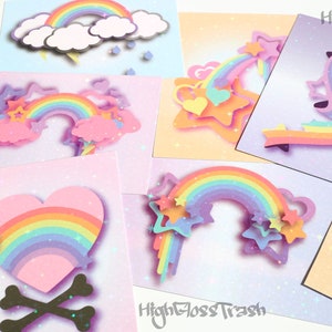Pack of 8 Holographic Postcards. Pack of 8 Rainbow Postcards. Pack of Holographic Rainbow Greeting Cards. Iridescent Pastel Postcards Pack.