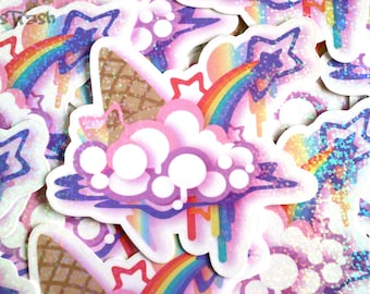 Melting Rainbow Ice Cream Sticker: Holographic Stickers