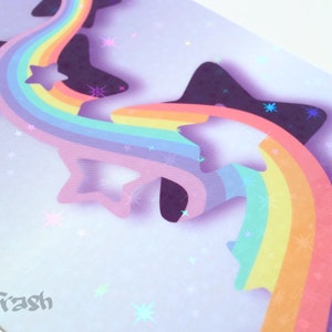Shooting Star Postcards. Rainbow Stars Postcards. Rainbow Greeting Cards with holographic foil. Iridescent Postcards. Rainbow Stars Card