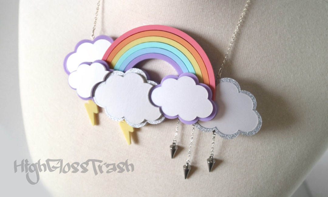 Cloud Necklace: Rain Cloud Acrylic Necklace - Rainbow Statement ...