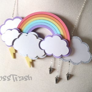 Pastel rainbow & clouds necklace. Rainbow Necklace, Acrylic Necklace, Statement Necklace, Acrylic Jewellery, Acrylic Jewelry, Acrylic Brooch