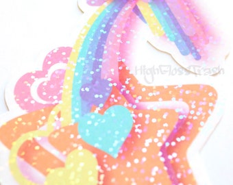 Holographic Star Sticker: Melting Stars, Pastel Rainbow