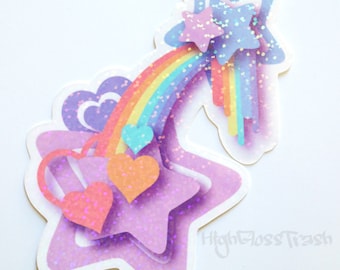 Holographic Melting Star Sticker: Purple Rainbow Pastel