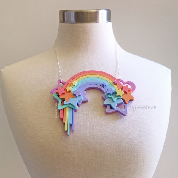 Pastel rainbow necklace. Pastel Rainbows, Rainbow Necklace, Acrylic Jewellery, Acrylic Necklack, Cute necklace, Statement Necklace