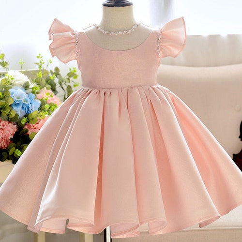 Pearls Collar Pink Flower Girl Dress Satin Dress Baby Girls - Etsy