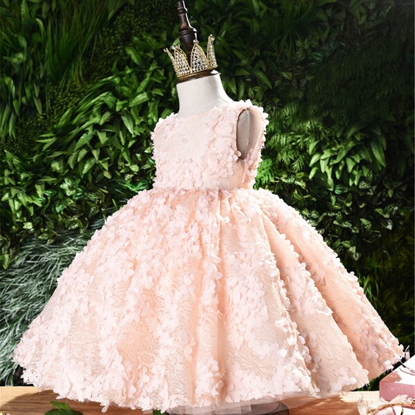 Apricot Pink Flower Girl Dress Lace Dress Floral Baby Girls Dresses Photo Shoot Toddler Girl Birthday Gown Dress Occasion Tutu Party Dress