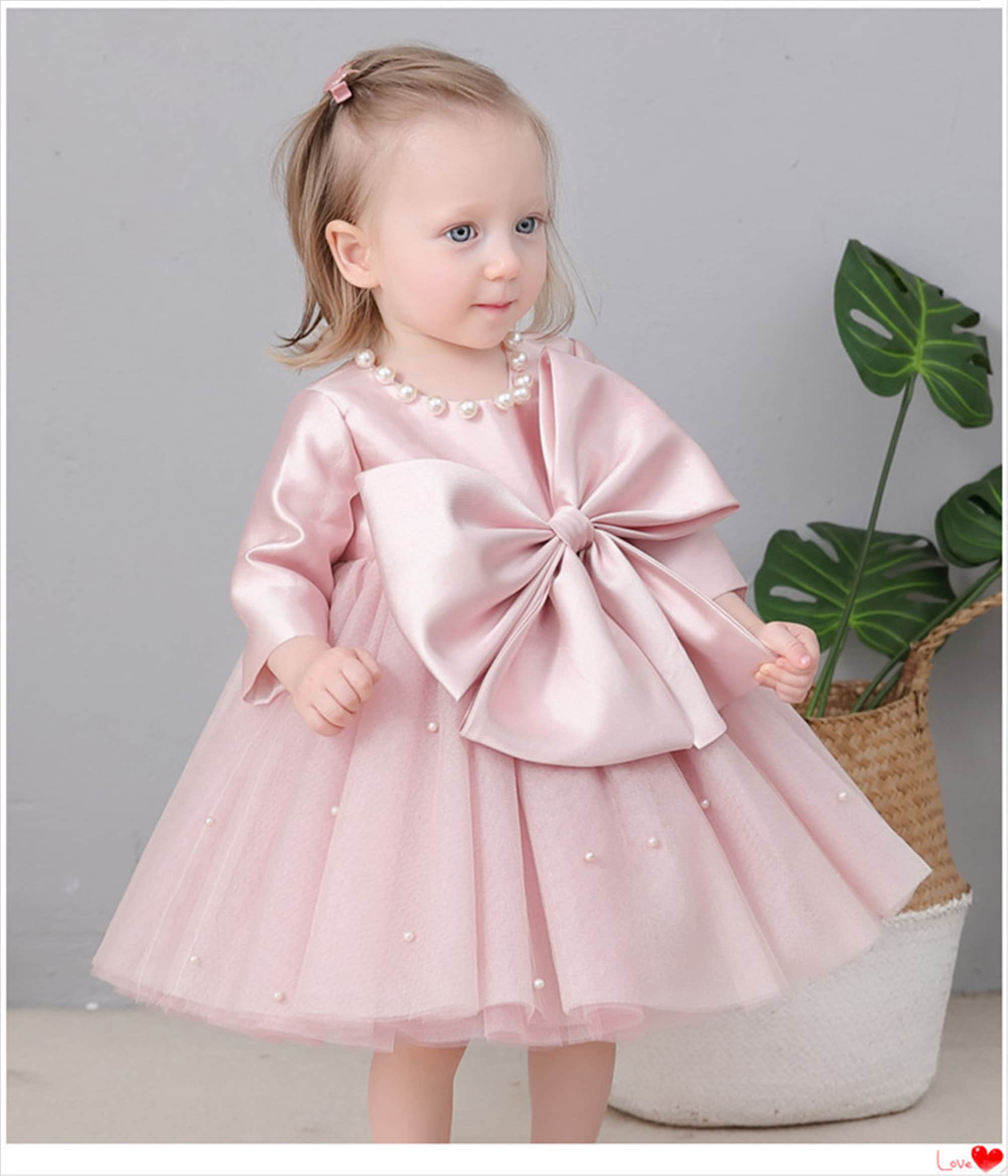 Large Bow Pink Satin Dress Light Pink/champagne Cute Dress Etsy