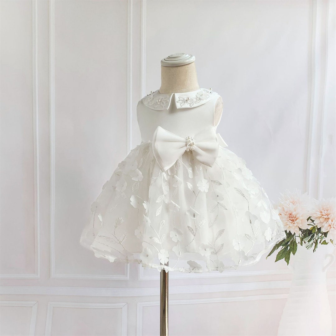 Pearls Dress Chiffon Flowers White/pink Flower Girl Dress - Etsy