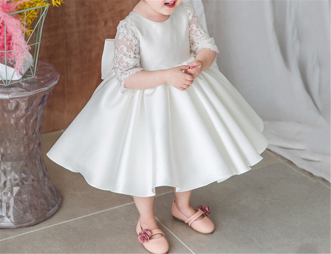 Lace Half Sleeve Flower Girl Dress Baby Girls Satin Dress Etsy