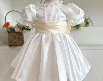 Champagne Sjerp Bow Baby Girl Dress Taffeta, Peuter Jurk met Knoop Bruiloft Bloemenmeisje Jurk, Satijnen Jurk Meisje Jurk Custom, A075