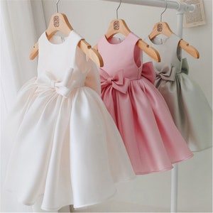 Puffy Satin Baby Girls Dresses Toddler Girl Birthday Dress Kids  Princess Bow Dress Tutu Party Dress Flower Girls Dresses for Wedding