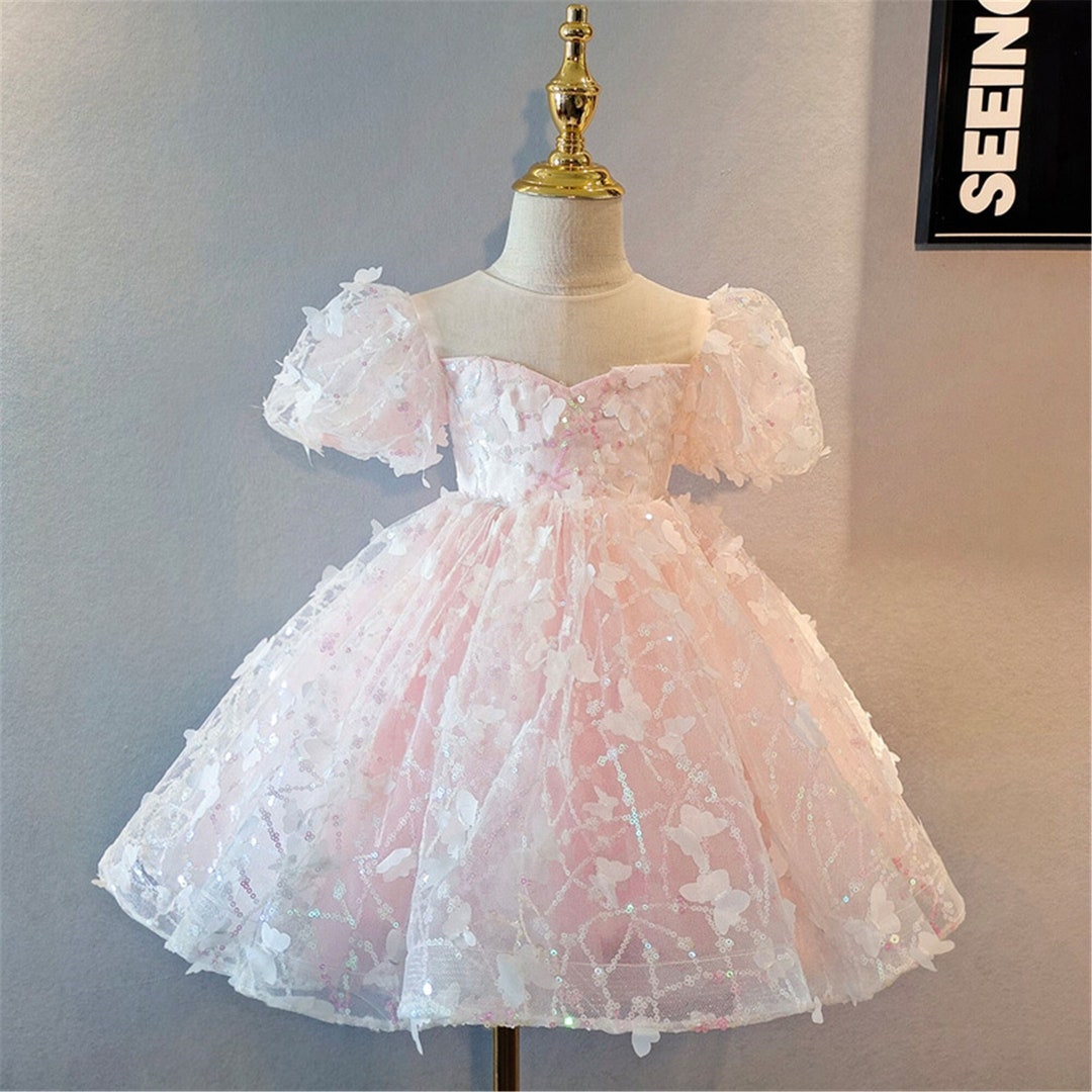Shiny Pink Princess Dress With Sequins Butterflies Dress Etsy